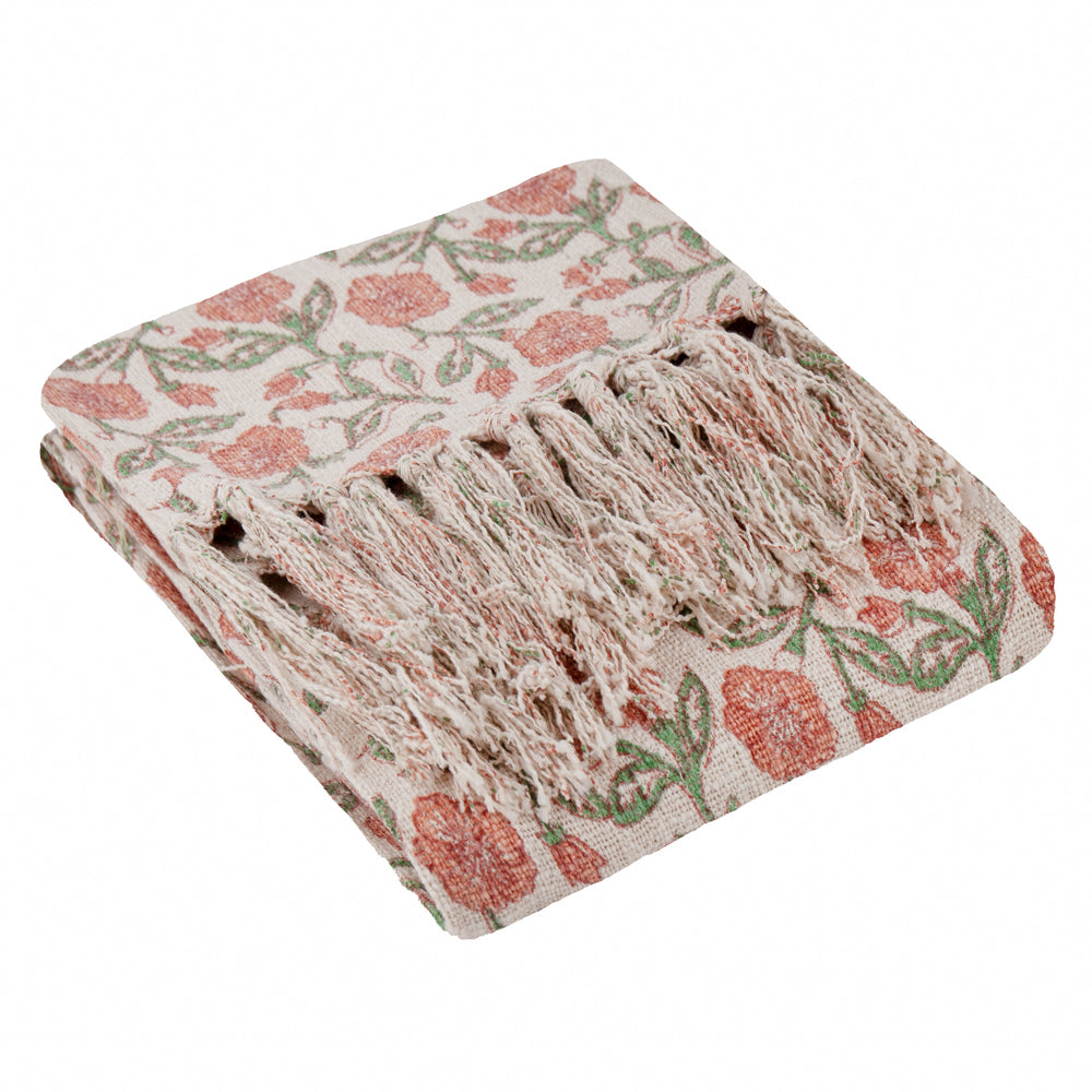 Delphine Printed Cotton Throw Coral