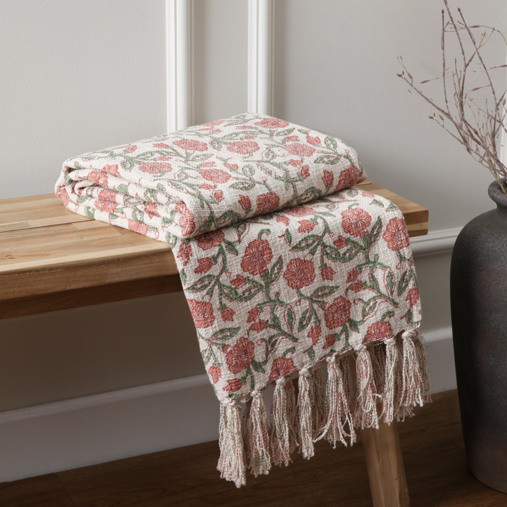 Delphine Printed Cotton Throw Coral