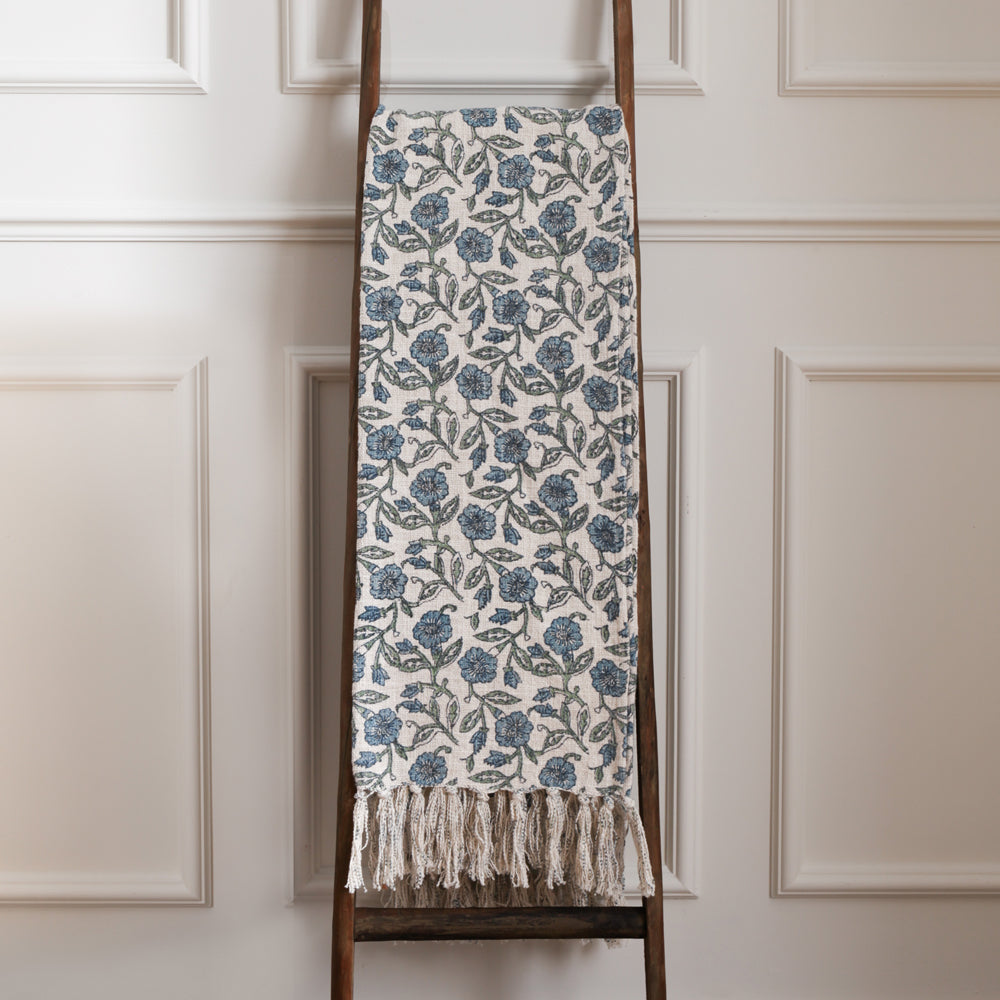 Delphine Printed Cotton Throw Delph Blue