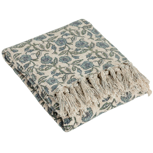 Floral Blue Throws - Delphine Printed Cotton Throw Delph Blue Paoletti - Seventy Three