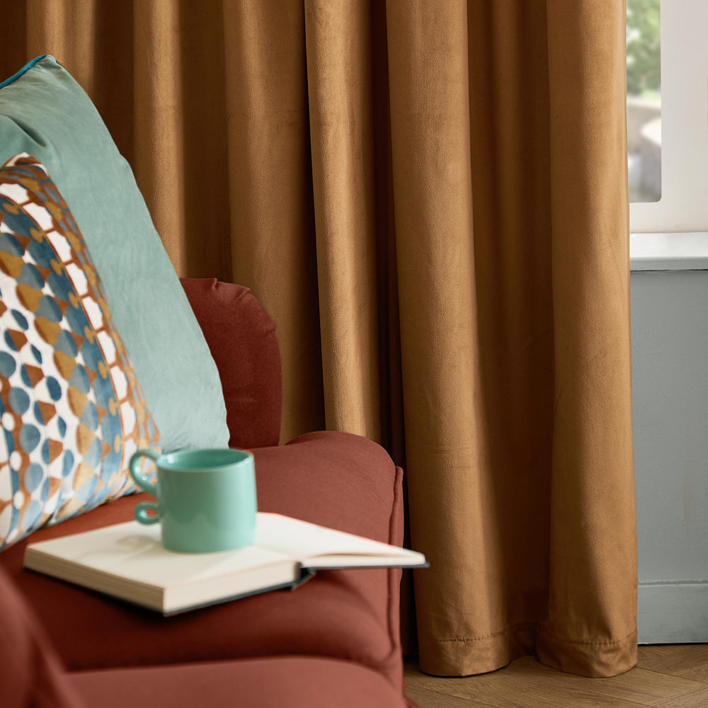 The Ultimate Velvet Blackout Pencil Pleat Curtains Caramel
