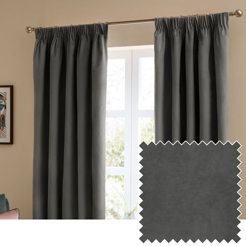 Plain Black Curtains - The Ultimate Velvet Blackout Pencil Pleat Curtains Charcoal Furn