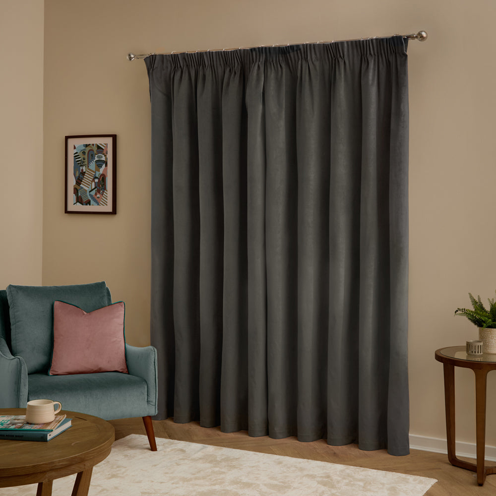 The Ultimate Velvet Blackout Pencil Pleat Curtains Charcoal