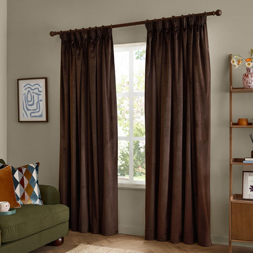 The Ultimate Velvet Blackout Pencil Pleat Curtains Chocolate