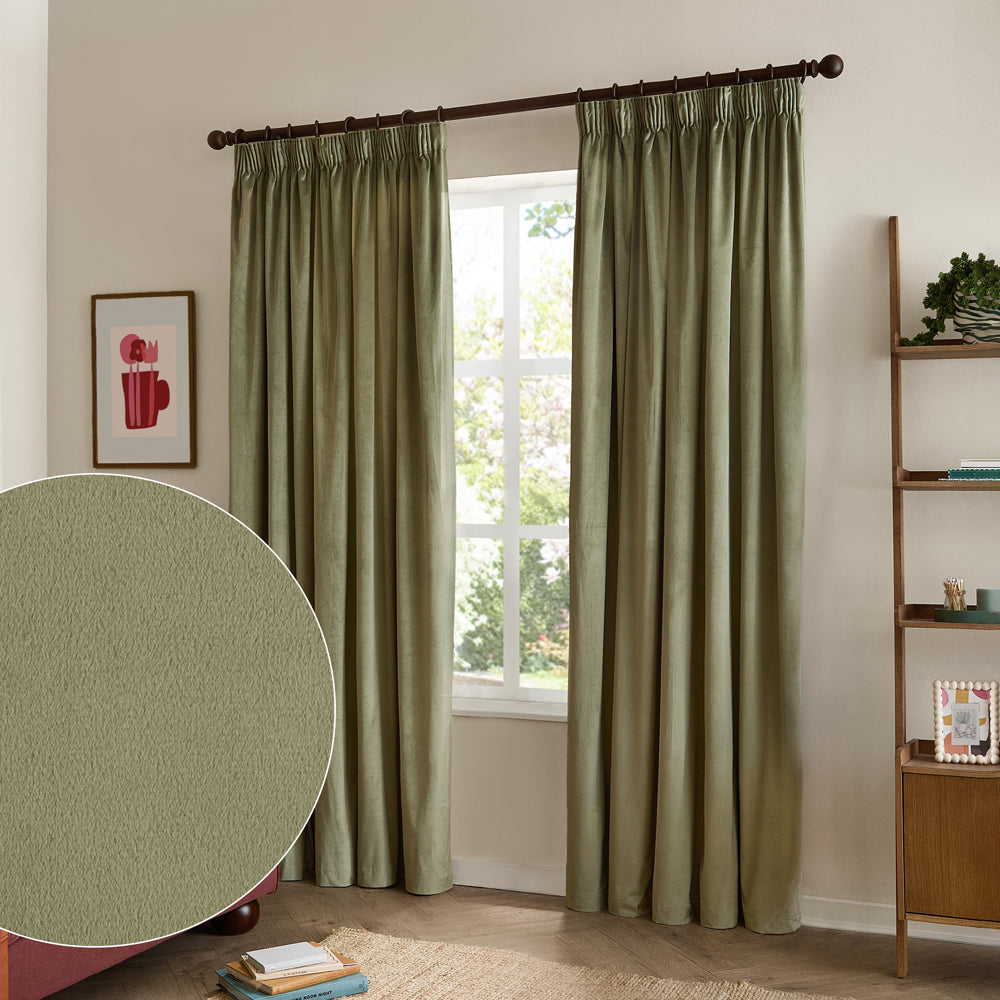 Plain Green Curtains - The Ultimate Velvet Blackout Pencil Pleat Curtains Green Furn