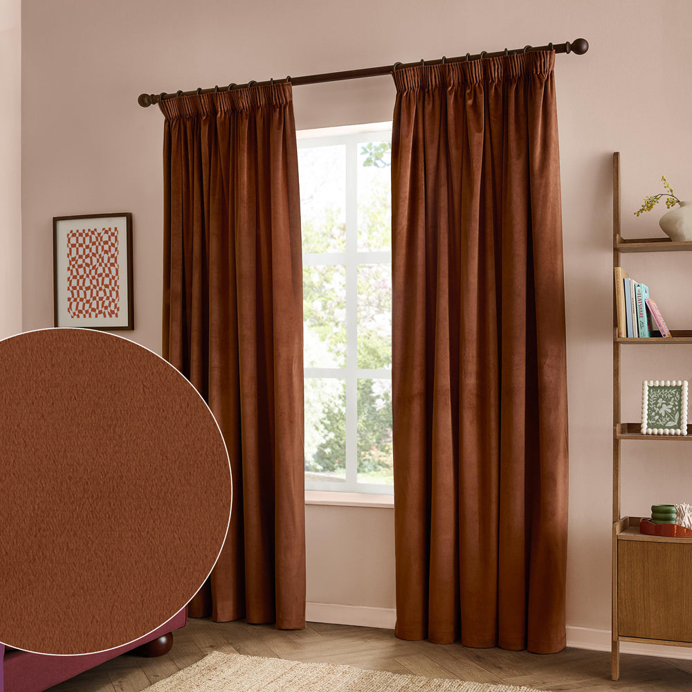 Plain Red Curtains - The Ultimate Velvet Blackout Pencil Pleat Curtains Chestnut Furn