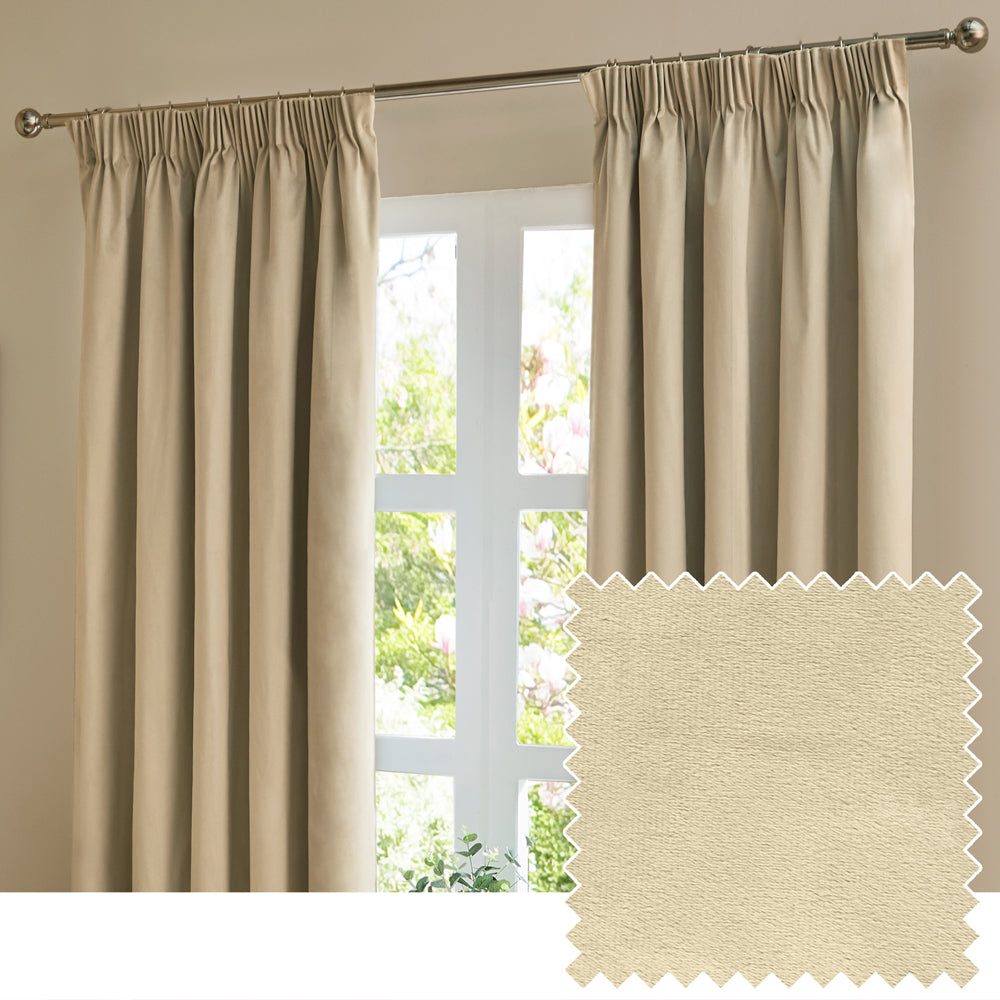 The Ultimate Velvet Blackout Pencil Pleat Curtains Natural