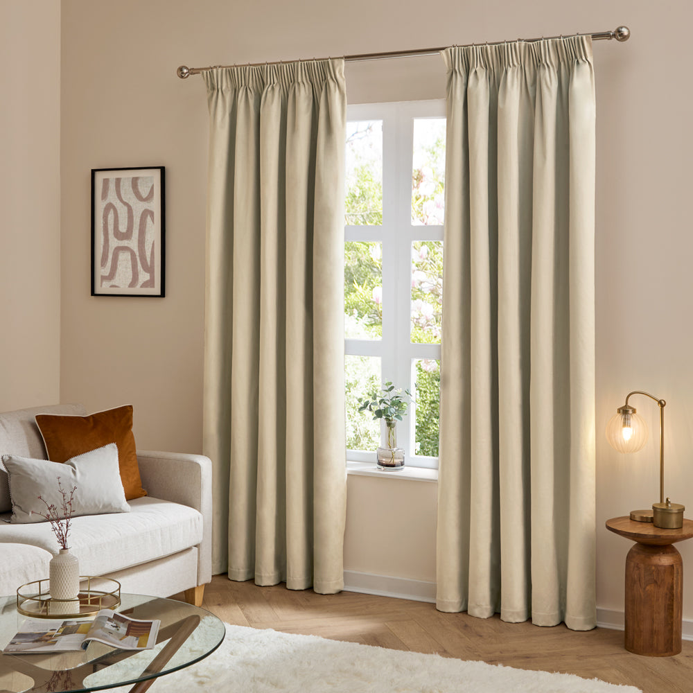 Plain Beige Curtains - The Ultimate Velvet Blackout Pencil Pleat Curtains Natural Furn