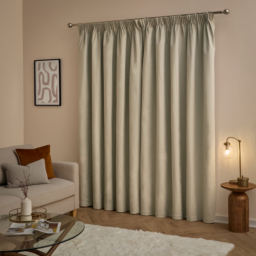 The Ultimate Velvet Blackout Pencil Pleat Curtains Natural
