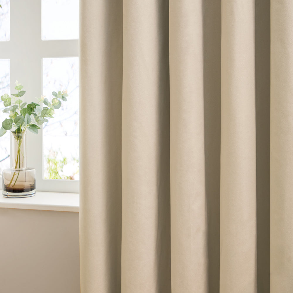 The Ultimate Velvet Blackout Pencil Pleat Curtains Natural