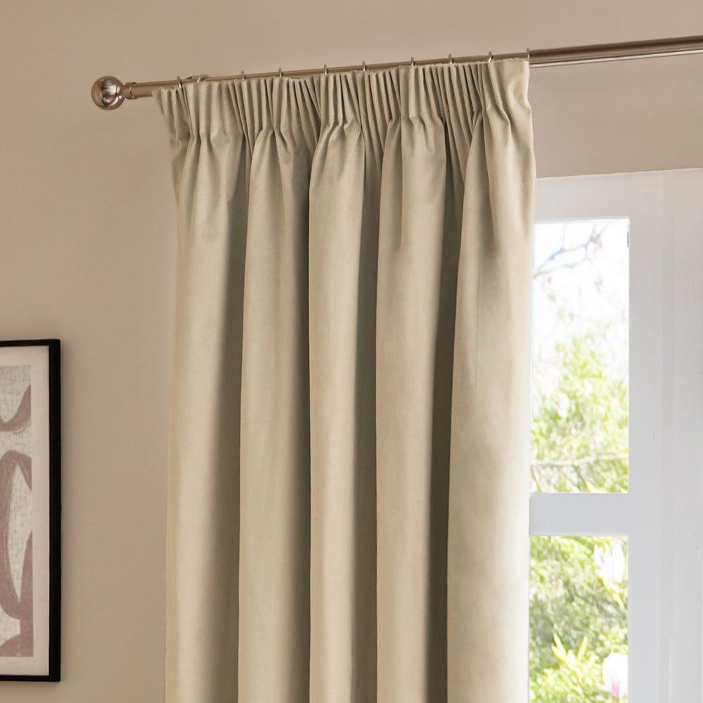 The Ultimate Velvet Blackout Pencil Pleat Curtains Natural