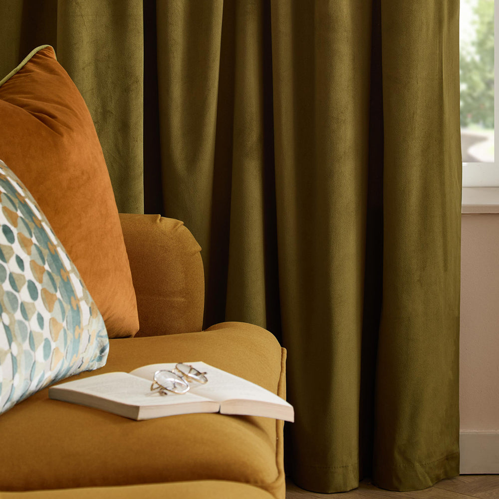 The Ultimate Velvet Blackout Pencil Pleat Curtains Olive