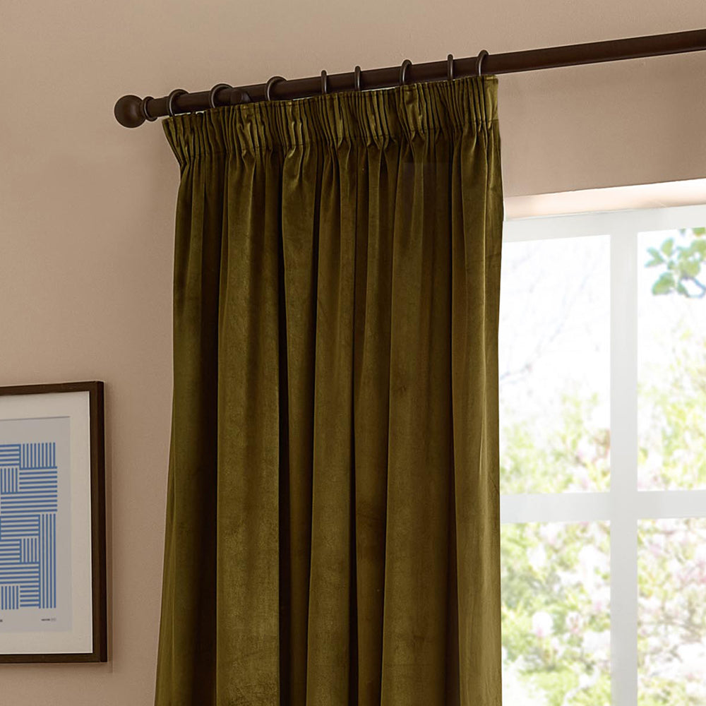 The Ultimate Velvet Blackout Pencil Pleat Curtains Olive