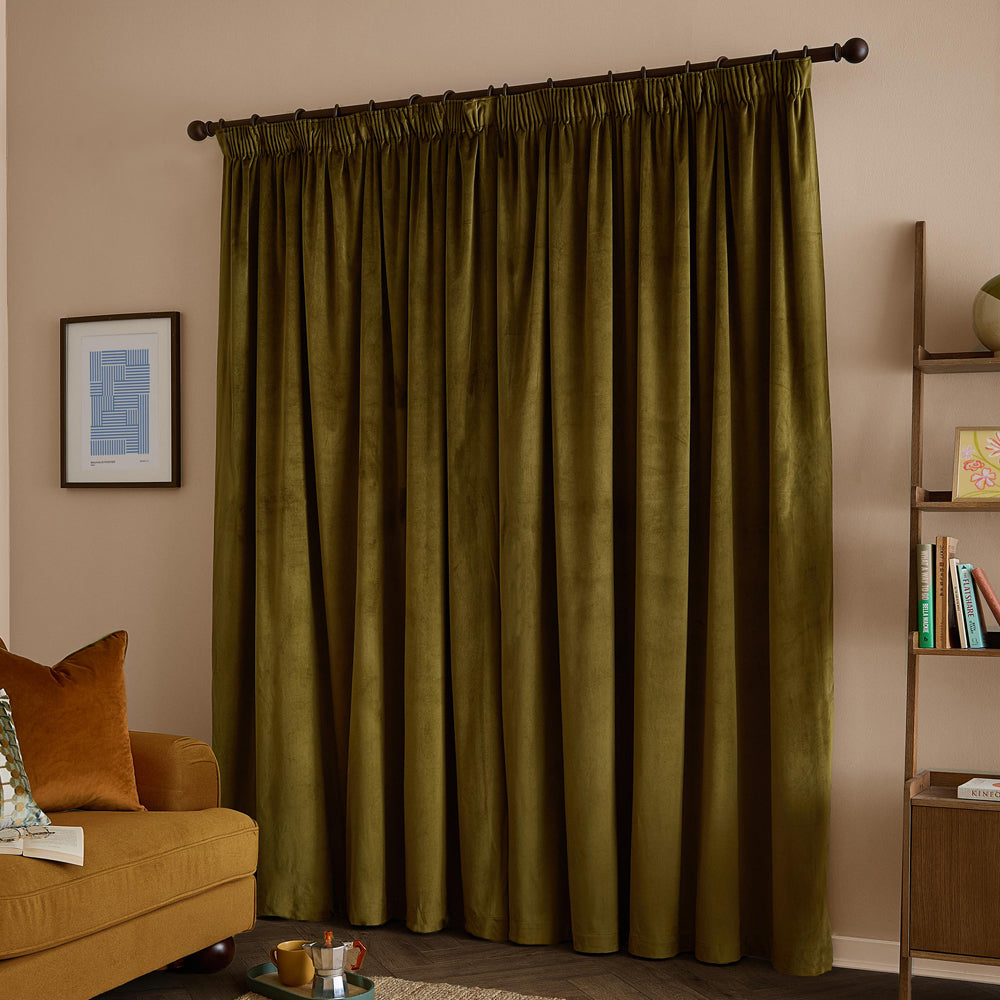 The Ultimate Velvet Blackout Pencil Pleat Curtains Olive
