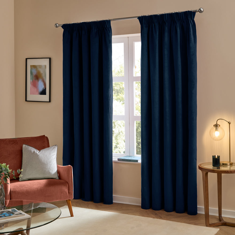 Plain Blue Curtains - The Ultimate Velvet Blackout Pencil Pleat Curtains Royal Furn