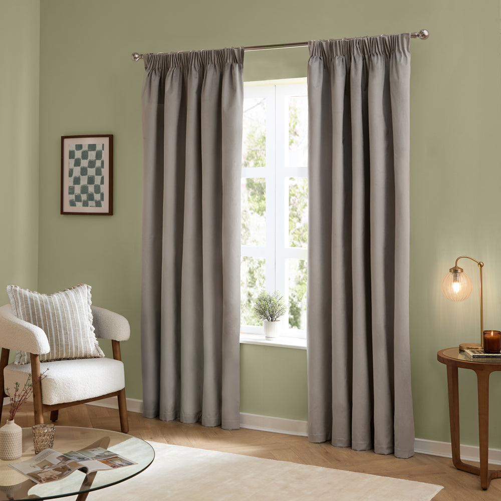 Plain Grey Curtains - The Ultimate Velvet Blackout Pencil Pleat Curtains Silver Furn