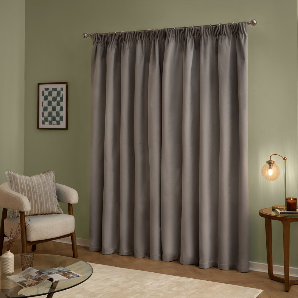 The Ultimate Velvet Blackout Pencil Pleat Curtains Silver