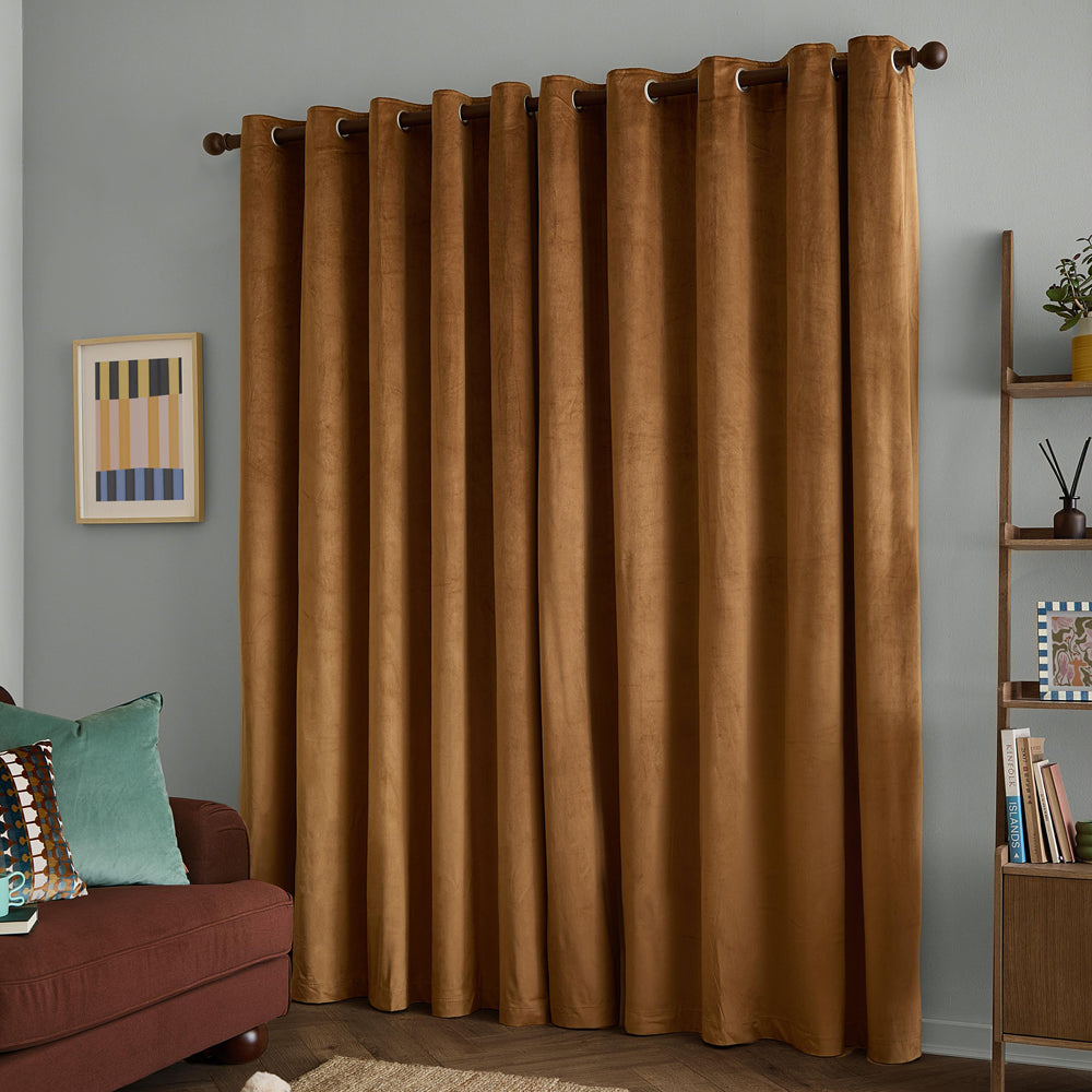 The Ultimate Velvet Blackout Eyelet Curtains Caramel