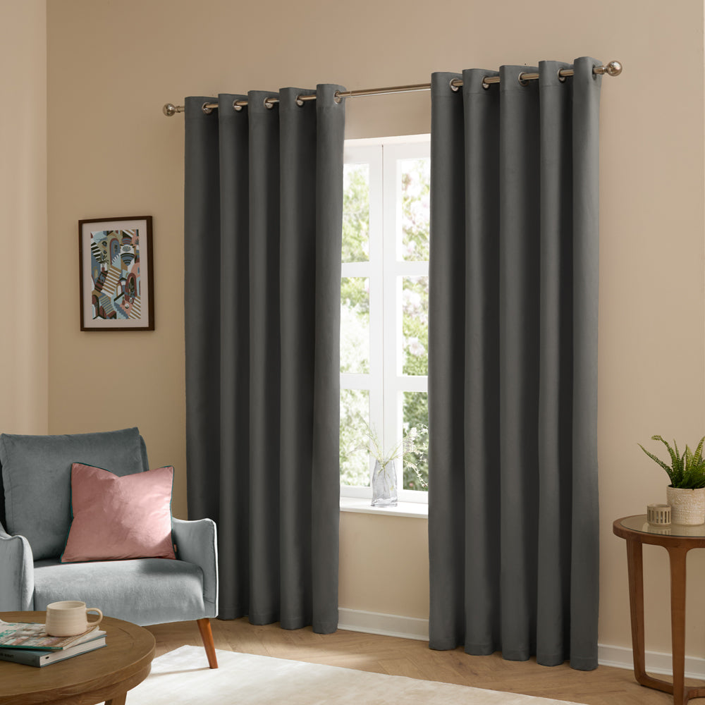 Plain Black Curtains - The Ultimate Velvet Blackout Eyelet Curtains Charcoal Furn