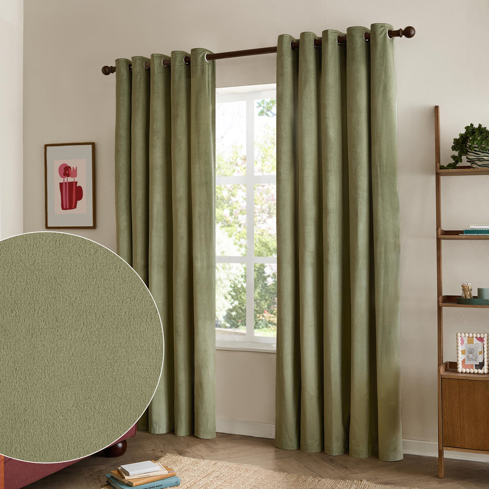 Plain Green Curtains - The Ultimate Velvet Blackout Eyelet Curtains Green Furn