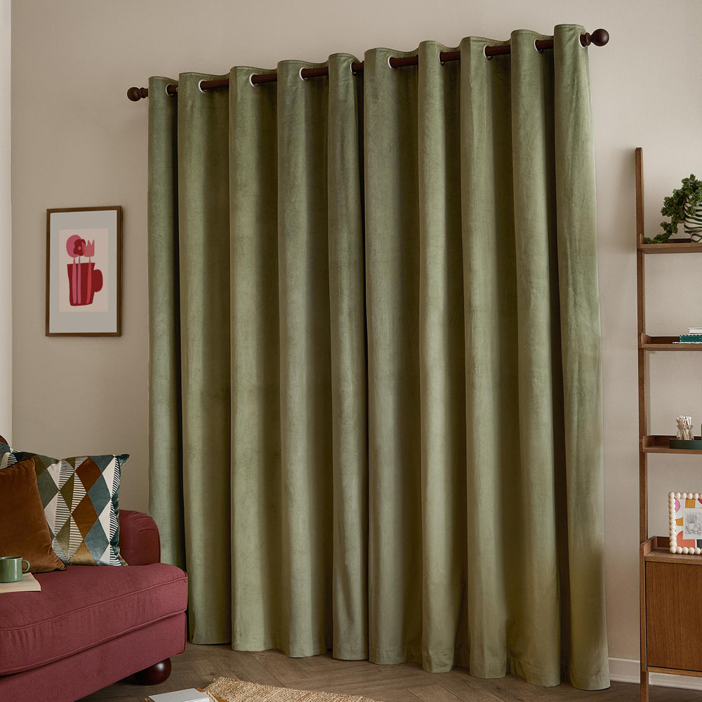 The Ultimate Velvet Blackout Eyelet Curtains Green