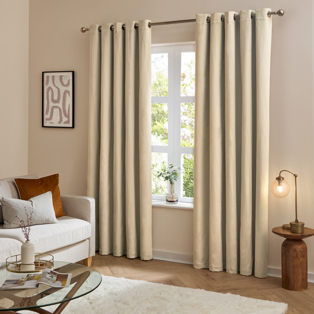 Plain Beige Curtains - The Ultimate Velvet Blackout Eyelet Curtains Natural Furn