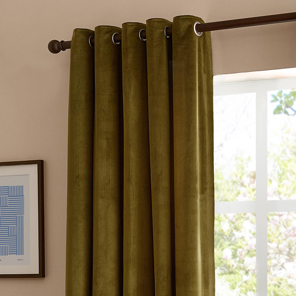The Ultimate Velvet Blackout Eyelet Curtains Olive