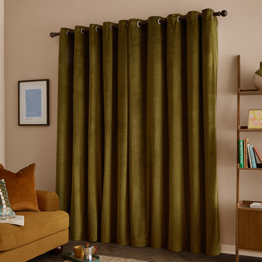The Ultimate Velvet Blackout Eyelet Curtains Olive