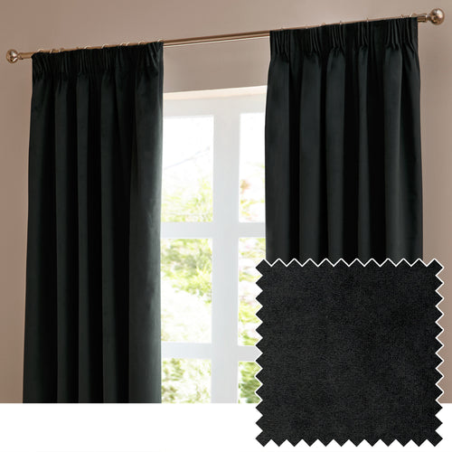 Plain Black Curtains - The Ultimate Velvet Fully Lined Pencil Pleat Curtains Black Furn
