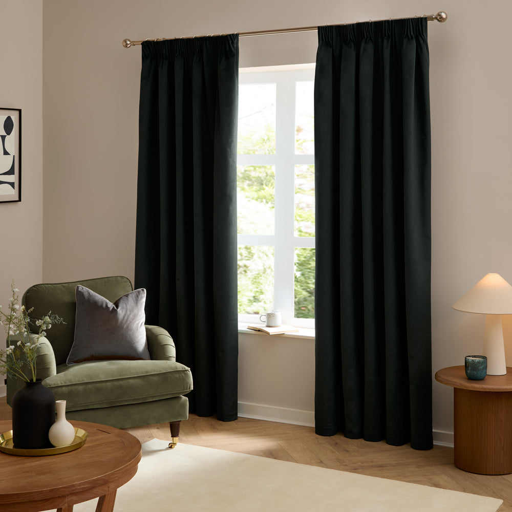 Plain Black Curtains - The Ultimate Velvet Fully Lined Pencil Pleat Curtains Black Furn