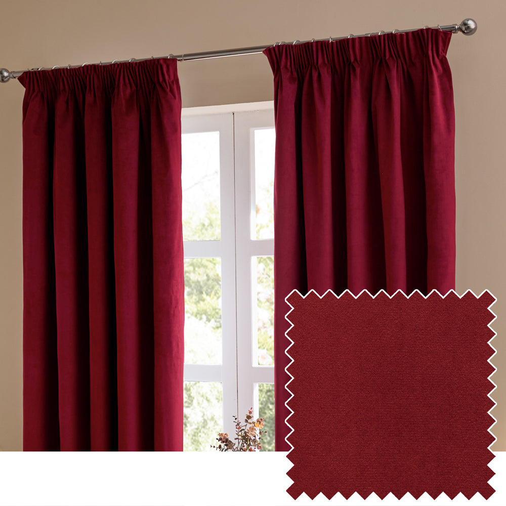 The Ultimate Velvet Fully Lined Pencil Pleat Curtains Burgundy