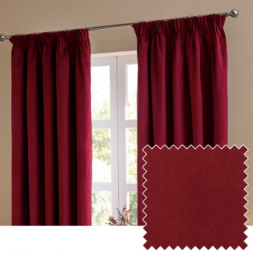 Plain Red Curtains - The Ultimate Velvet Fully Lined Pencil Pleat Curtains Burgundy Furn