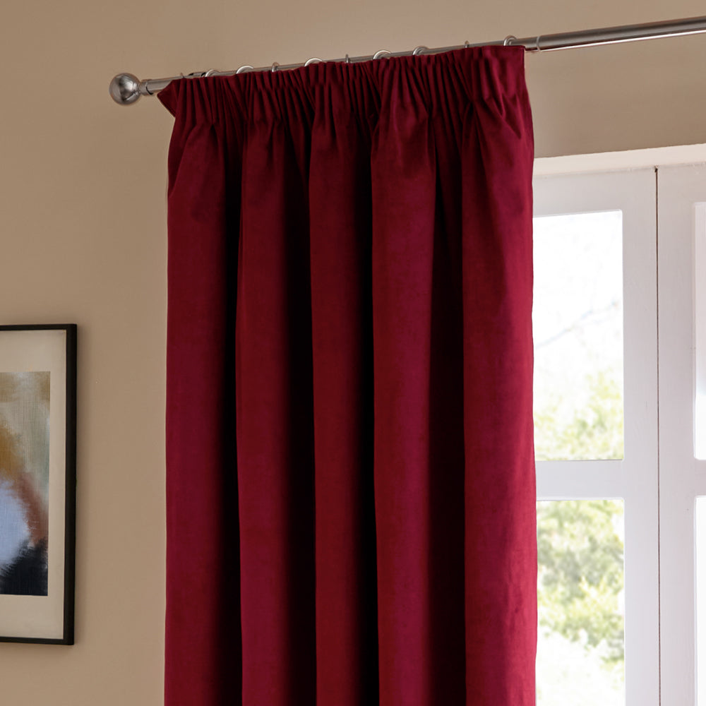 The Ultimate Velvet Fully Lined Pencil Pleat Curtains Burgundy