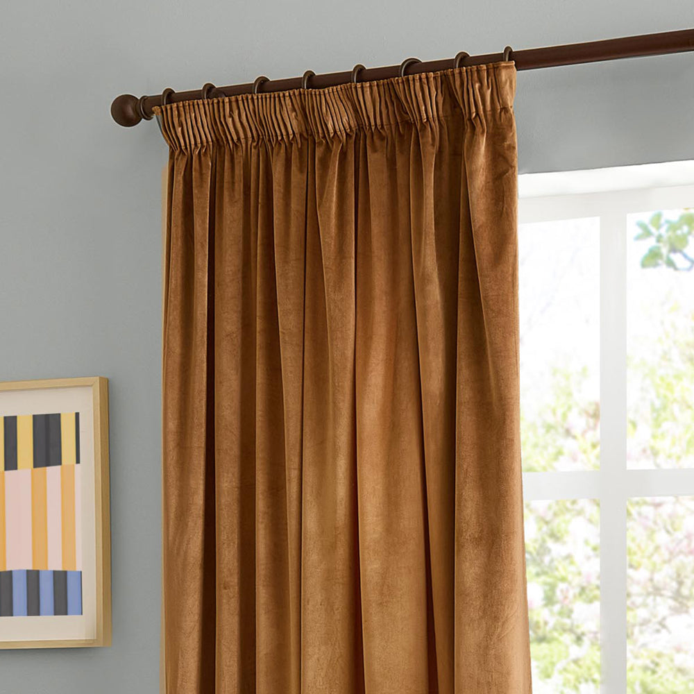 The Ultimate Velvet Fully Lined Pencil Pleat Curtains Caramel