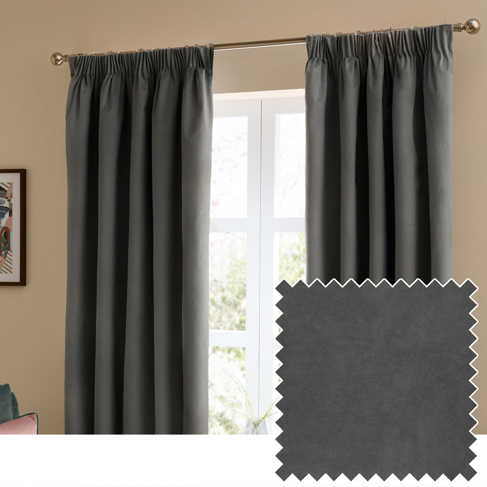 The Ultimate Velvet Fully Lined Pencil Pleat Curtains Charcoal