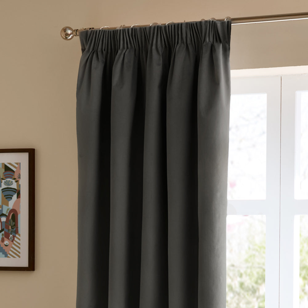 The Ultimate Velvet Fully Lined Pencil Pleat Curtains Charcoal