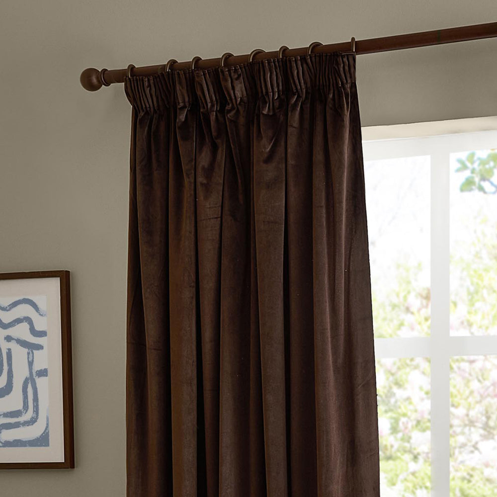 The Ultimate Velvet Fully Lined Pencil Pleat Curtains Chocolate