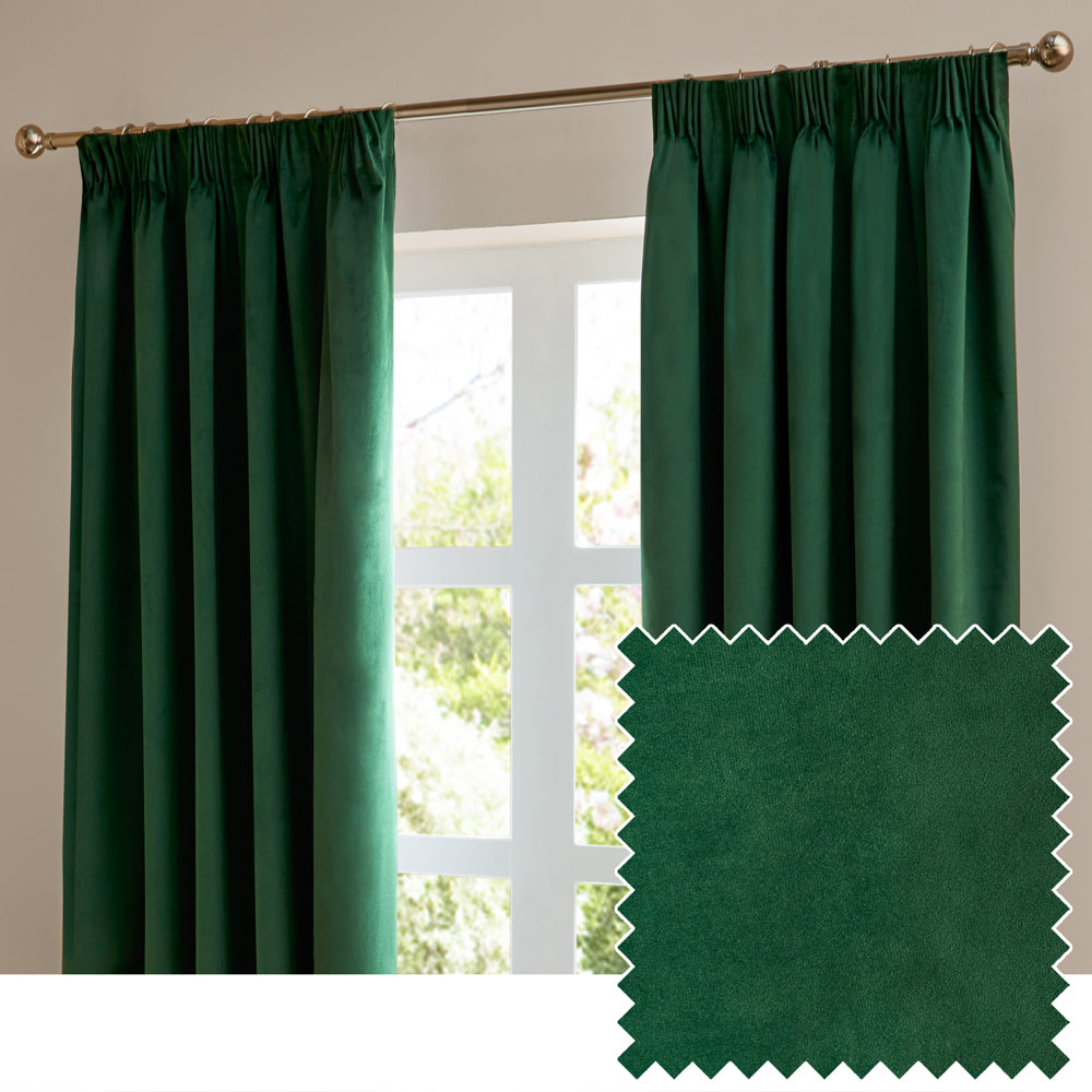 The Ultimate Velvet Fully Lined Pencil Pleat Curtains Emerald