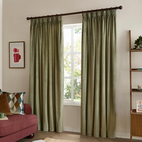The Ultimate Velvet Fully Lined Pencil Pleat Curtains Green