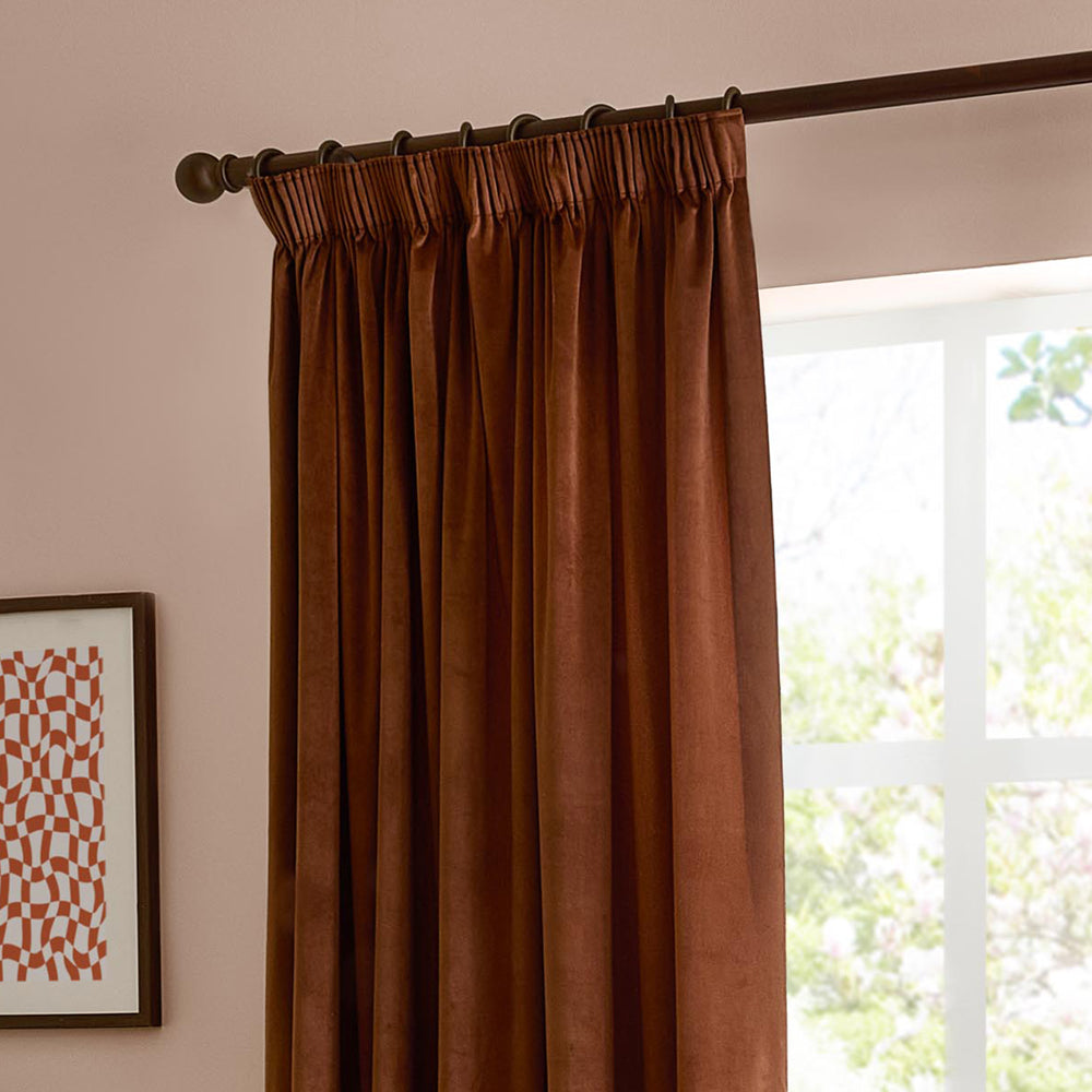 The Ultimate Velvet Fully Lined Pencil Pleat Curtains Chestnut