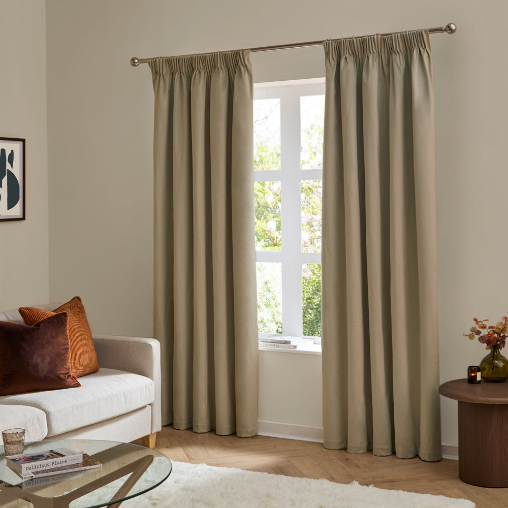 Plain Brown Curtains - The Ultimate Velvet Fully Lined Pencil Pleat Curtains Mocha Furn