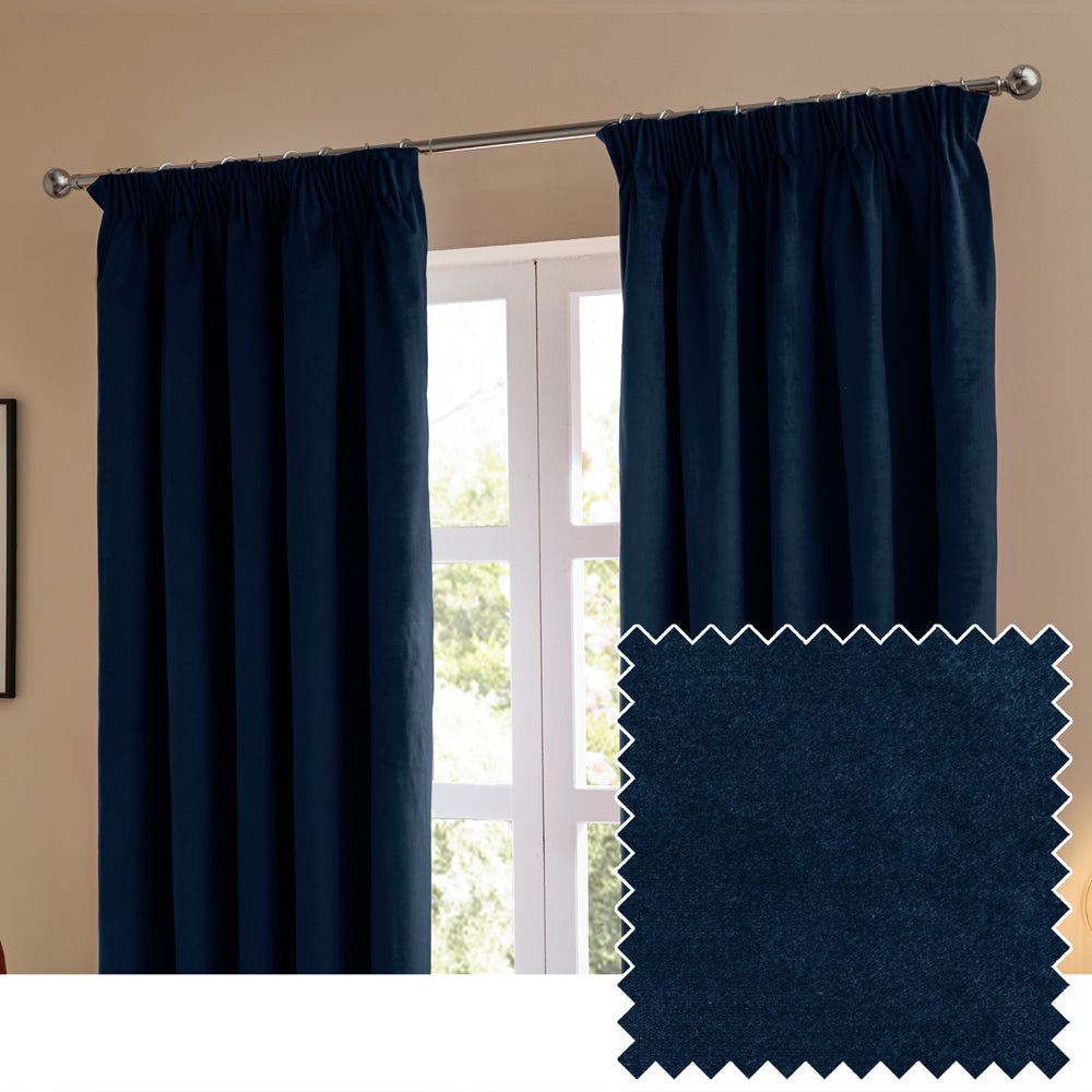 The Ultimate Velvet Fully Lined Pencil Pleat Curtains Royal