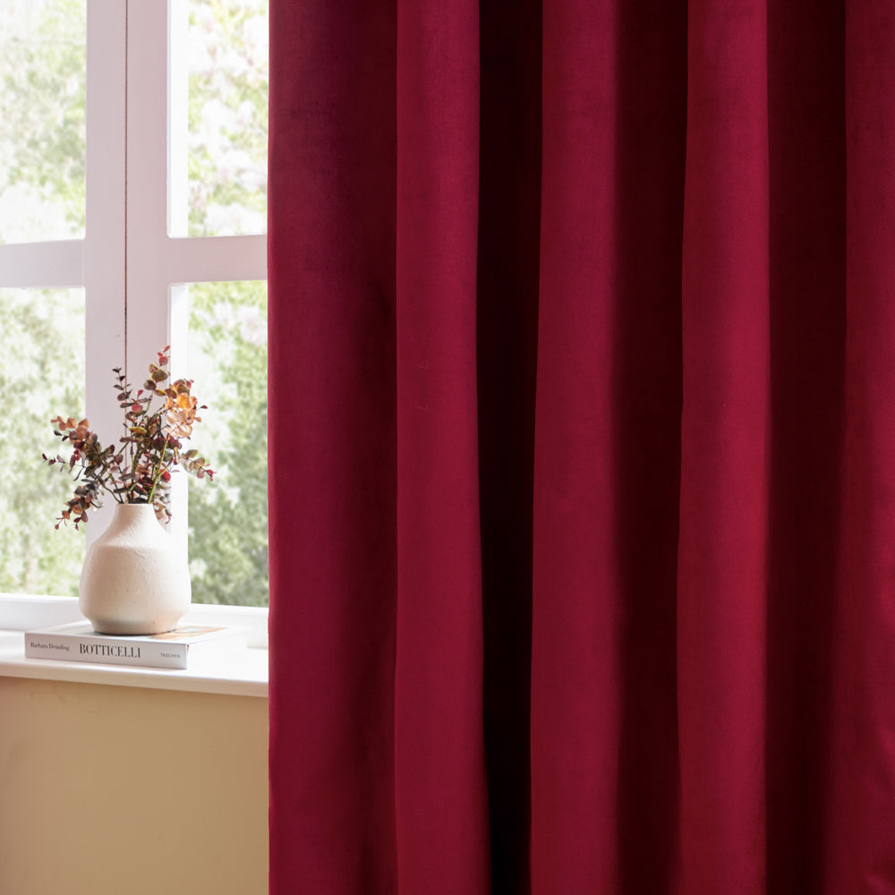 The Ultimate Velvet Fully Lined Eyelet Curtains Burgundy