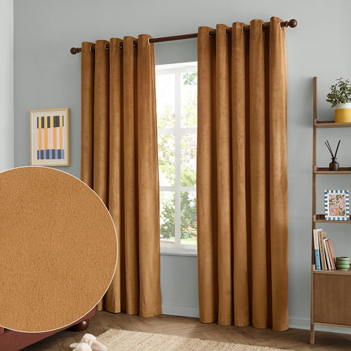 The Ultimate Velvet Fully Lined Eyelet Curtains Caramel