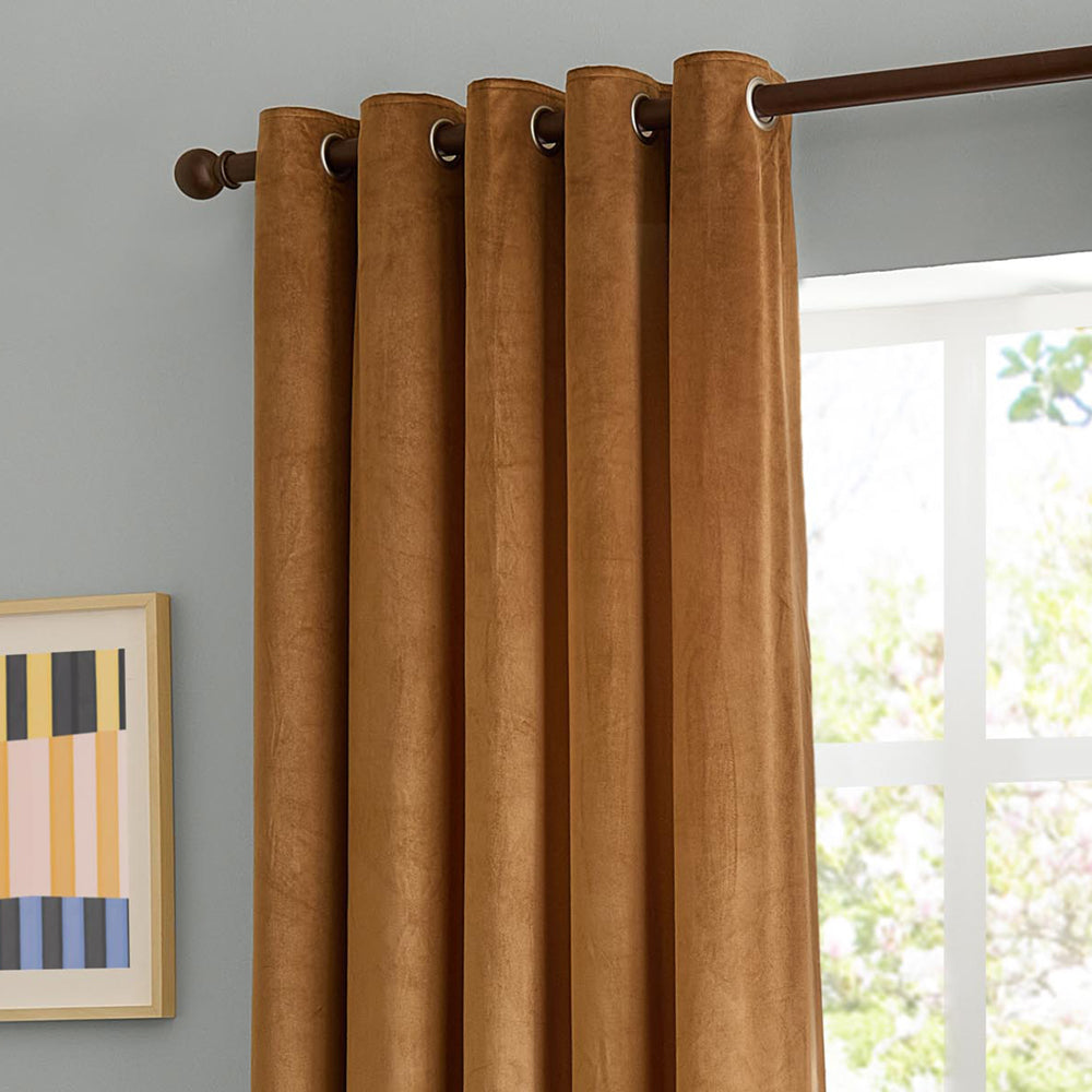 The Ultimate Velvet Fully Lined Eyelet Curtains Caramel