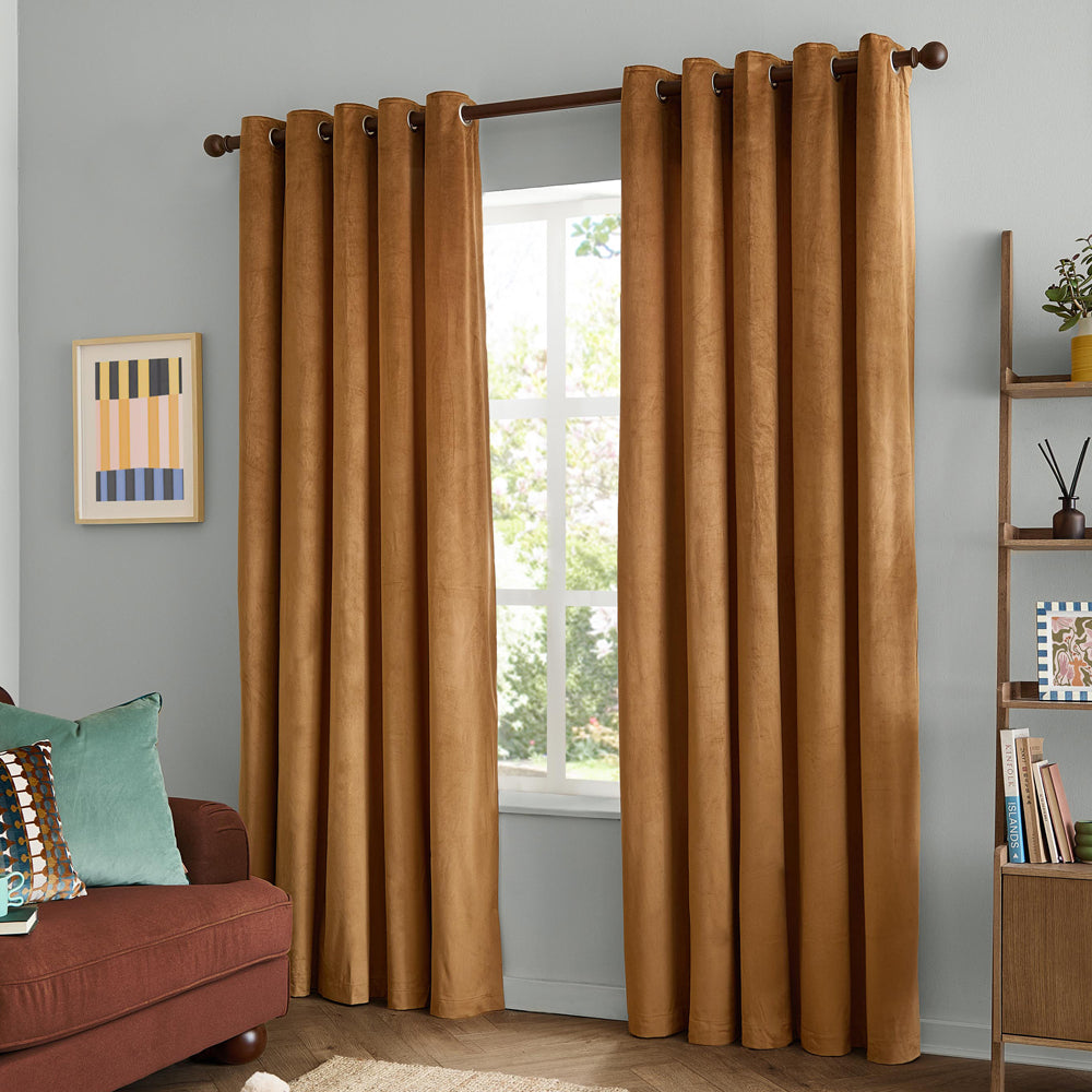 The Ultimate Velvet Fully Lined Eyelet Curtains Caramel