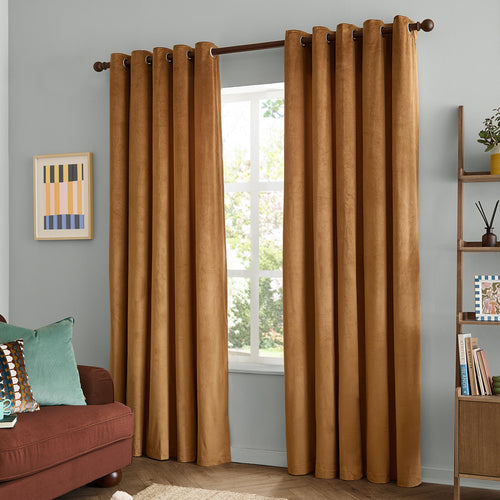 The Ultimate Velvet Fully Lined Eyelet Curtains Caramel