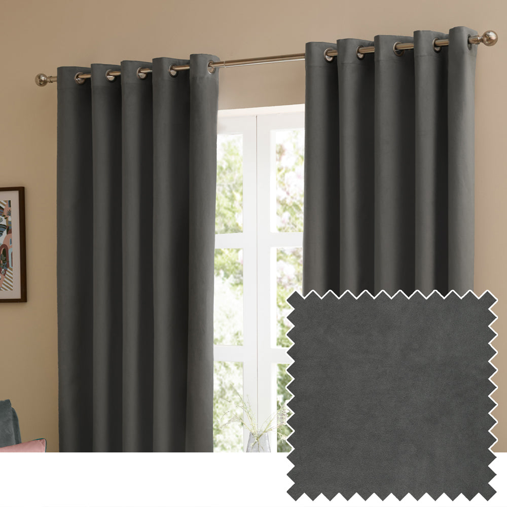 The Ultimate Velvet Fully Lined Eyelet Curtains Charcoal