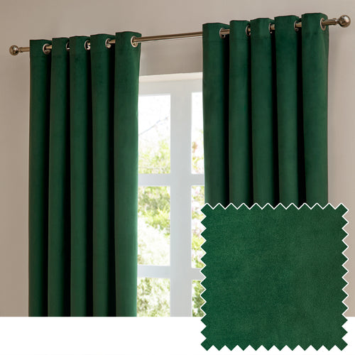 Plain Green Curtains - The Ultimate Velvet Fully Lined Eyelet Curtains Emerald Furn