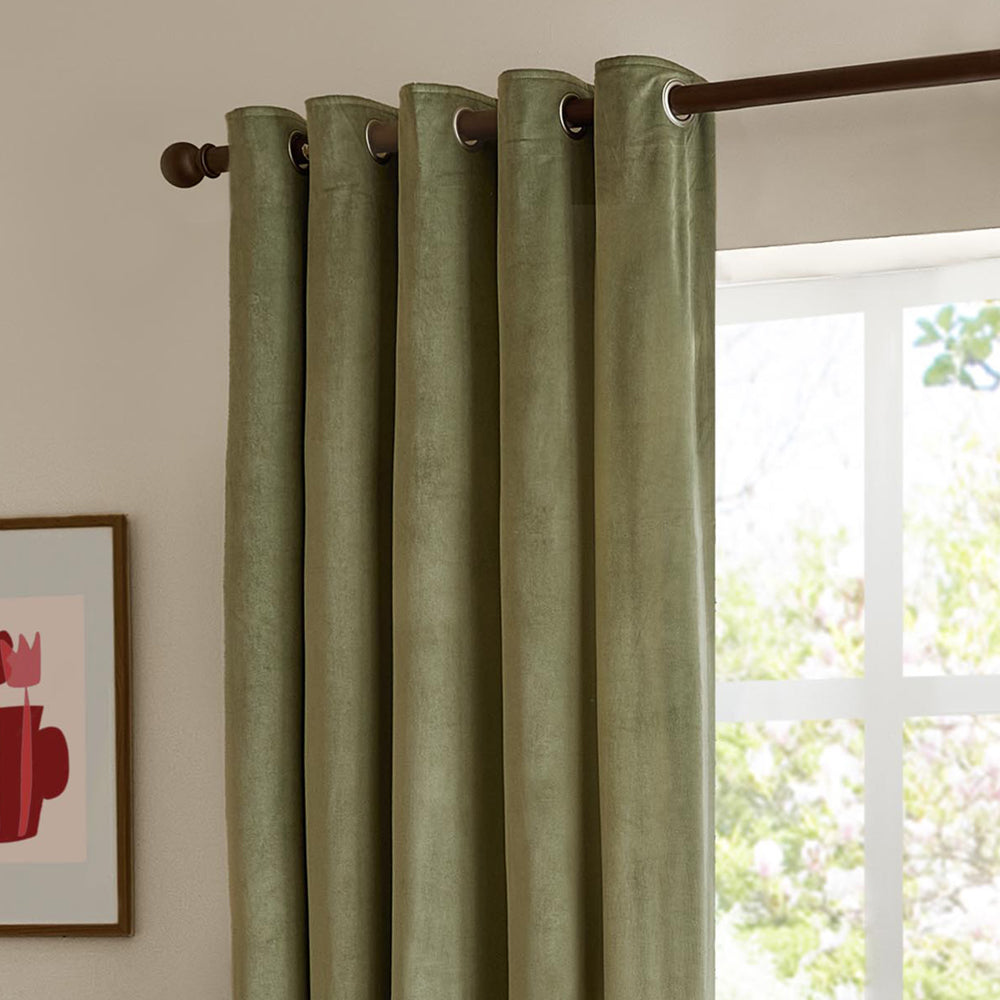 The Ultimate Velvet Fully Lined Eyelet Curtains Green